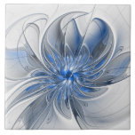 Azulejo Abstracto Flor de arte fractal de color gris azul<br><div class="desc">Una flor de fantasía única con tonos azules y grises,  abstractos y elegantes. Diseño inusual para su baldosa cerámica floral decorativa y mucho más.</div>