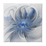 Azulejo Abstracto Flor de arte fractal de color gris azul<br><div class="desc">Una flor de fantasía única con tonos azules y grises,  abstractos y elegantes. Diseño inusual para su baldosa cerámica floral decorativa y mucho más.</div>