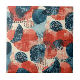 Azulejo abstracto geométrico moderno Coral y Azul