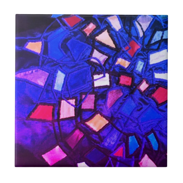 Azulejo abstracto marino azul marino púrpura rosa (Frente)