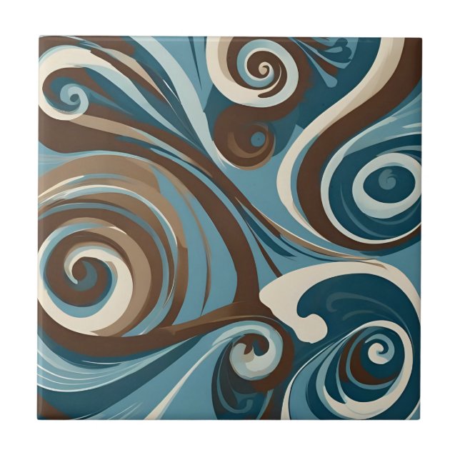 Azulejo Abstracto marrón, azul y crema (Frente)
