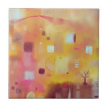Azulejo Abstracto moderno color de agua amarillo<br><div class="desc">Un cuadro acuático abstracto contemporáneo de colores cálidos. Ocres amarilla,  rosa,  naranja y crema. Arte original de Nic Squirrell.</div>