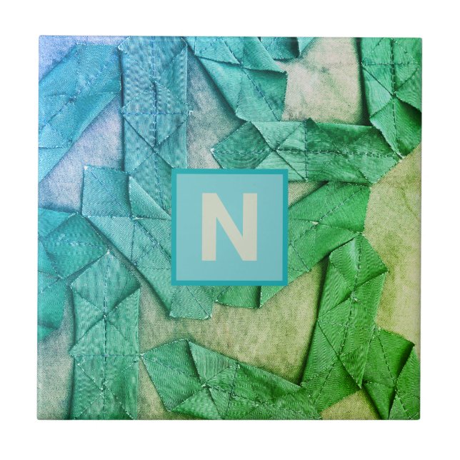 Azulejo abstracto náutico verde verde verde azulado de mon (Frente)