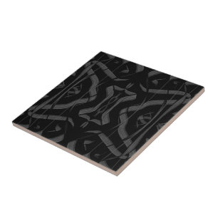Azulejo Abstracto negro y gris de hojas de plumas reflejad