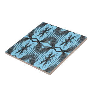 Azulejo Abstracto negro y gris de hojas de plumas reflejad