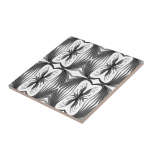 Azulejo Abstracto negro y gris de hojas de plumas reflejad