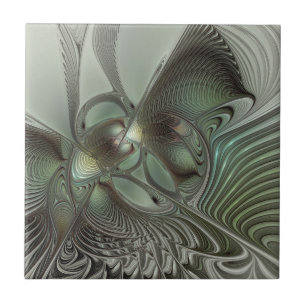 Azulejo Abstracto Olive Sage Green Grey Fractal Art Fantas