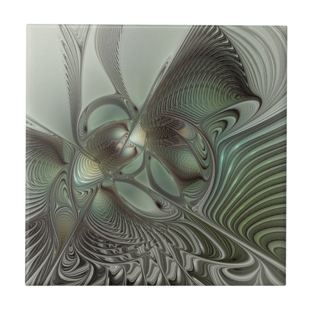 Azulejo Abstracto Olive Sage Green Grey Fractal Art Fantas (Frente)