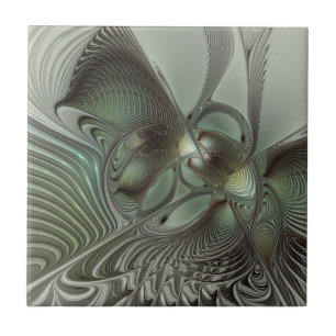 Azulejo Abstracto Olive Sage Green Grey Fractal Art Fantas