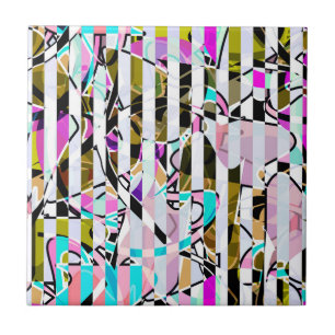 Azulejo Abstracto rayado rayas de tintas de color turquesa