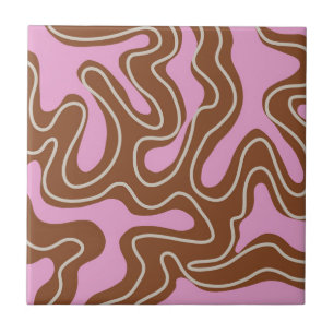 Azulejo Abstracto Rosa Marrón Retro Onda de Raya Moderno