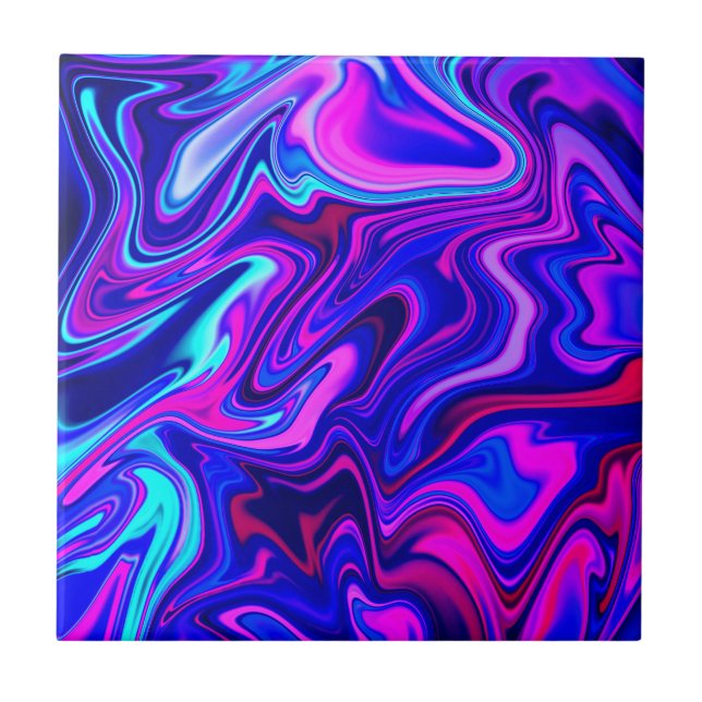 Azulejo Abstracto turquesa rosa azul neón de moda  (Frente)