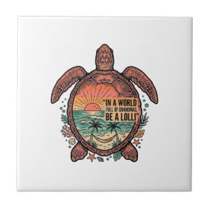 Azulejo Abuela Divertida Diseño de Camiseta Vintage Turtle