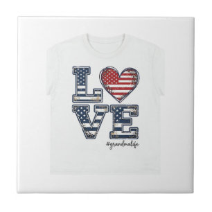 Azulejo Abuela Patriótica Vida Amor Diseño Camiseta Vintag