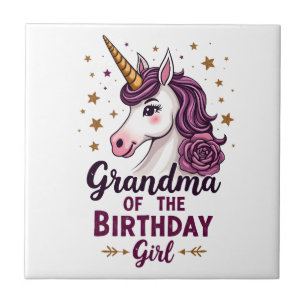 Azulejo Abuela Vintage De La Niña Del Cumpleaños Unicornio