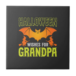 Azulejo Abuelo de Halloween Murciélago Bruja Deseos