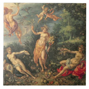 Azulejo Abundancia y los cuatro elementos, c.1606 (aceite