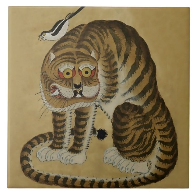 Azulejo Aburriéndose del tigre Minhwa con el magpie (Frente)