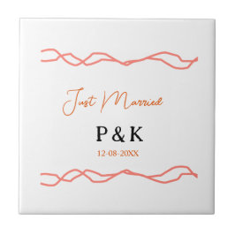 Azulejo Acabo de casar añadir pareja de nombre de fecha ro