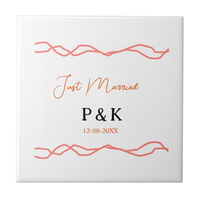 Azulejo Acabo de casar añadir pareja de nombre de fecha ro (Frente)