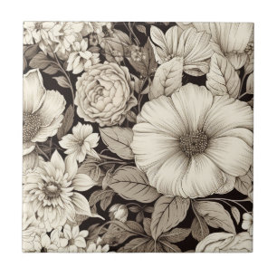 Azulejo Academia Oscura Floral Botánico Sepia