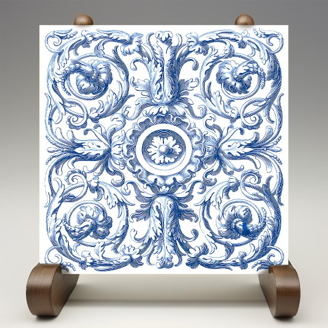Azulejo Acanthus barroco azul y blanco (Subido por el creador)