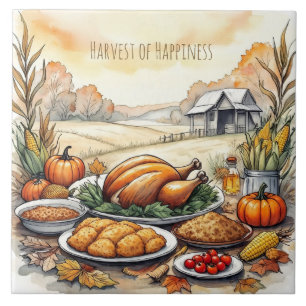 Azulejo Acción de Gracias, cosecha de felicidad, mosaico c