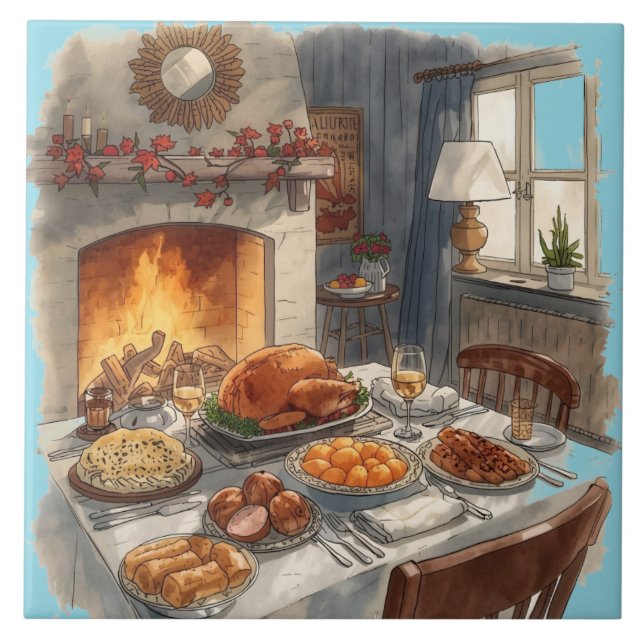 Azulejo Acción de Gracias, Platos tradicionales, Mesa de O (Frente)