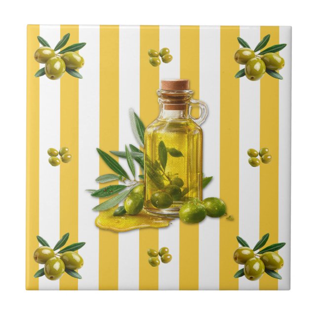 Azulejo Aceite de oliva con patrón de franja amarilla (Frente)