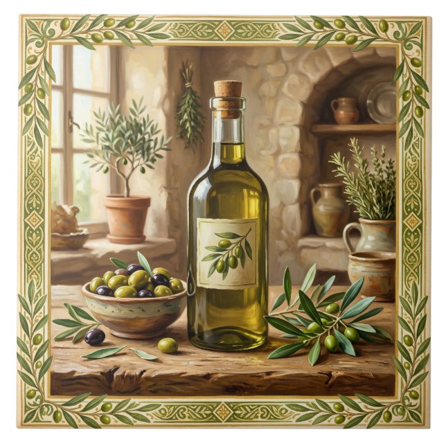 Azulejo Aceite de Oliva Mediterráneo Salpicadero de Cocina (Frente)