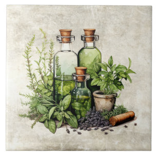 Azulejo Aceites Hierbas Vinagre Botellas Rústicas