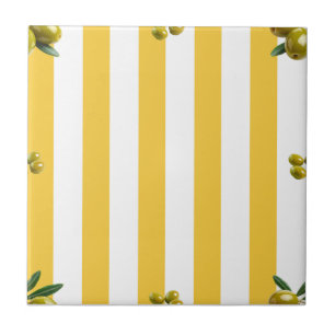 Azulejo Aceitunas con patrón de franja amarilla mediterrán