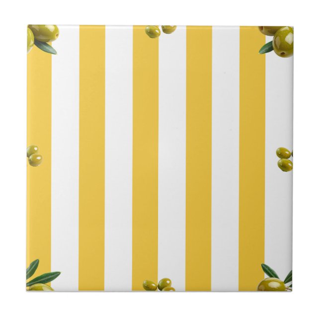 Azulejo Aceitunas con patrón de franja amarilla mediterrán (Frente)