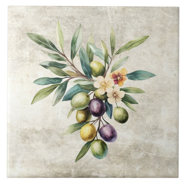 Azulejo Aceitunas Rústicas Flores de Vid Textura Falsa (Frente)