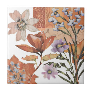 Azulejo Acento de pared boho rústico de terracota Flor sil