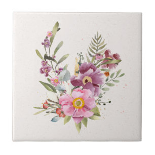 Azulejo Acento floral rosa y malva