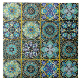 Azulejo Acentos amarillos azules y verdes