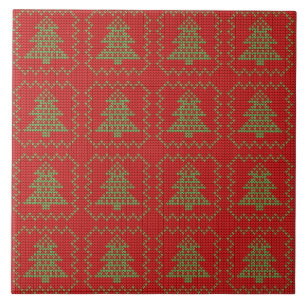 Azulejo Acogedor patrón de suéter feo de árbol de Navidad