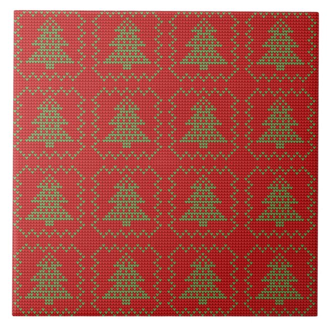 Azulejo Acogedor patrón de suéter feo de árbol de Navidad  (Frente)
