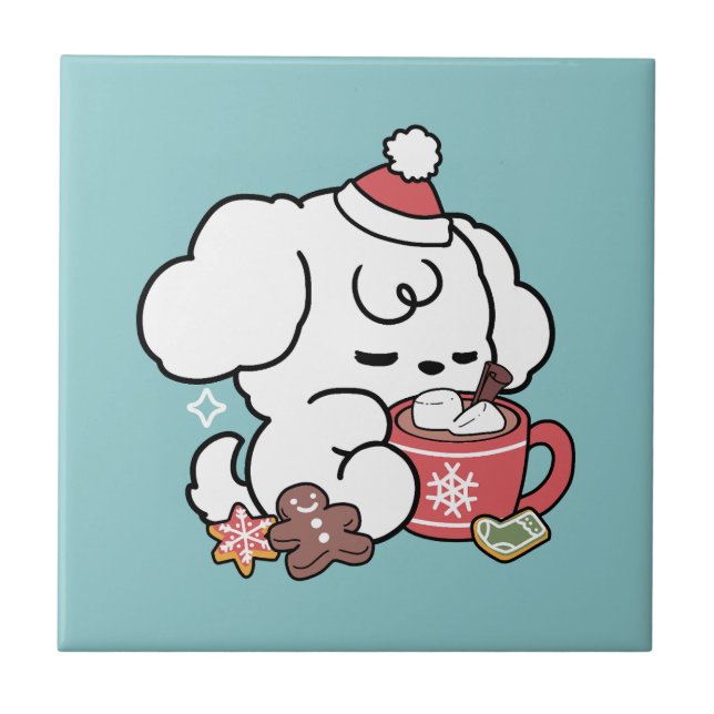 Azulejo Acogedores sueños de cachorro - chocolate caliente (Frente)