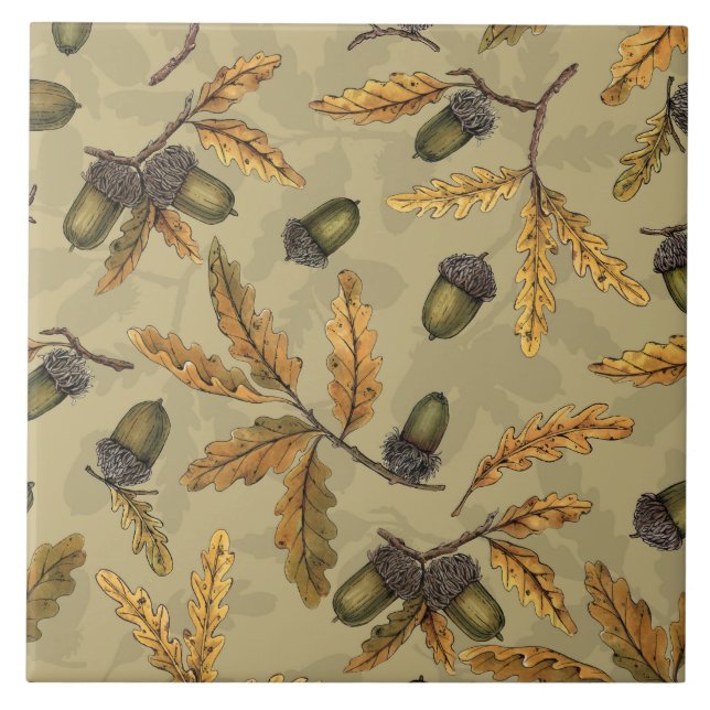 Azulejo Acorns y hojas de roble en crudo (Frente)