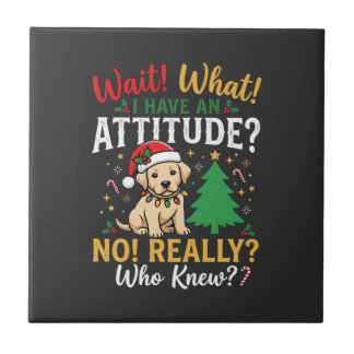 Azulejo Actitud Divertida de Perro en Navidad