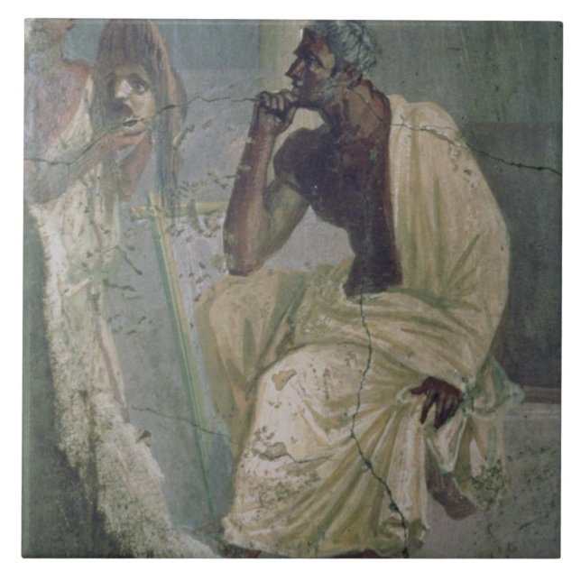 Azulejo Actor y máscara, de la casa del poeta trágico, (Frente)