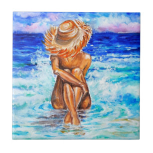 Azulejo Acuarela - A orillas del mar - Verano - Acuarela