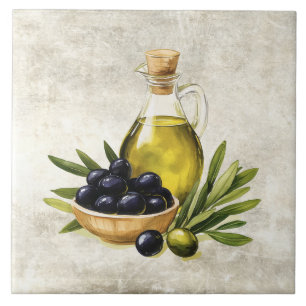 Azulejo Acuarela Aceite de Oliva Negro Olivas Textura Fals