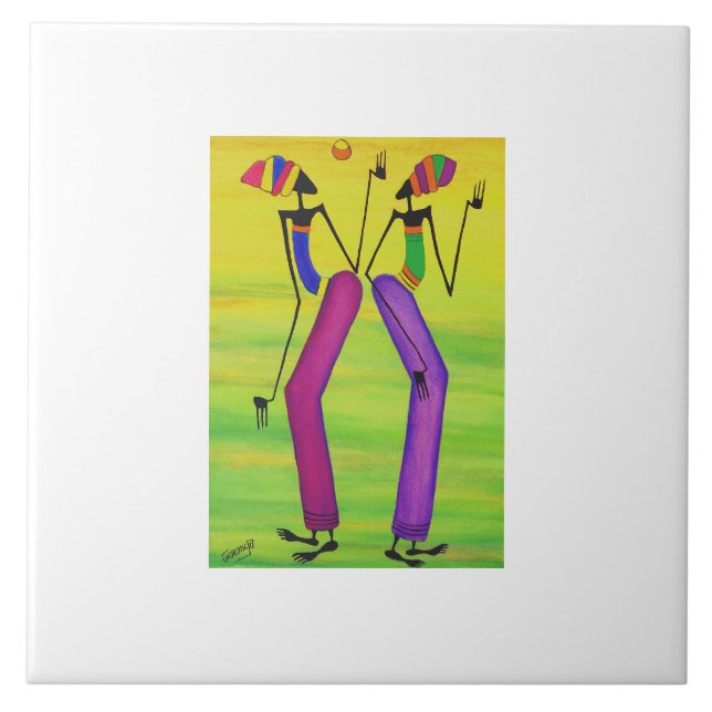 Azulejo Acuarela, arte africano, Fiesta del sol (Frente)