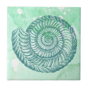 Azulejo Acuarela Azul de Concha de Mar Espiral Playero