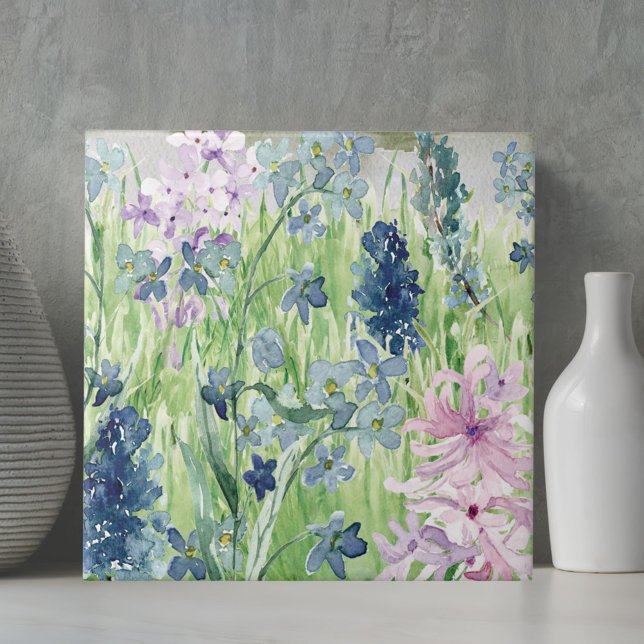 Azulejo Acuarela Azul Púrpura Flor pradera en montaña (In situ on table)
