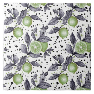 Azulejo acuarela bosquejada con detalles de hojas verdes,