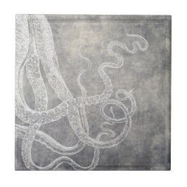 Azulejo Acuarela costera Octopus Plata Agua Neutral